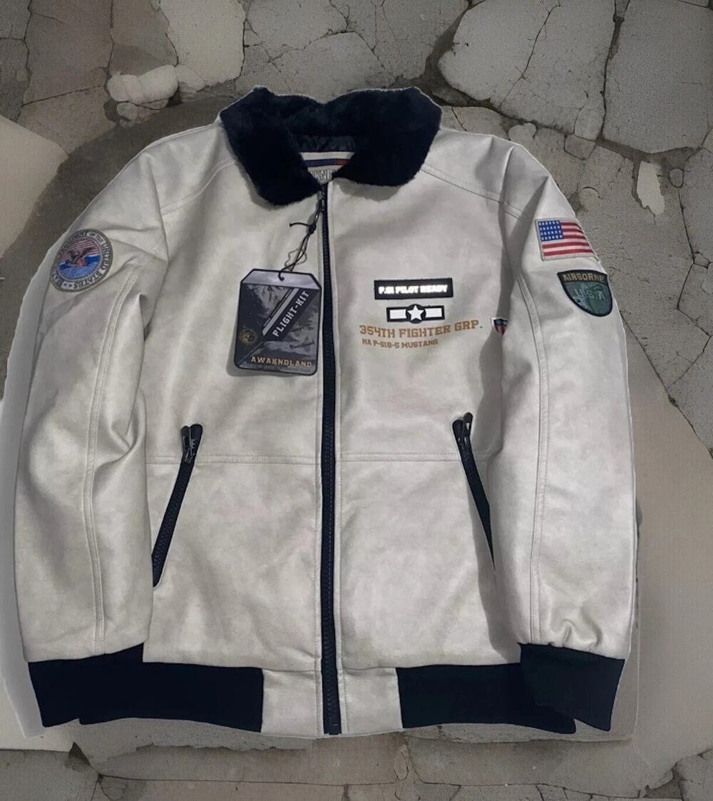 AWAKNDLAND PIONEER MUSTANG GRP. AIRBORNE LEGEND 354TH FIGHTER PILOT JACKET SZ L